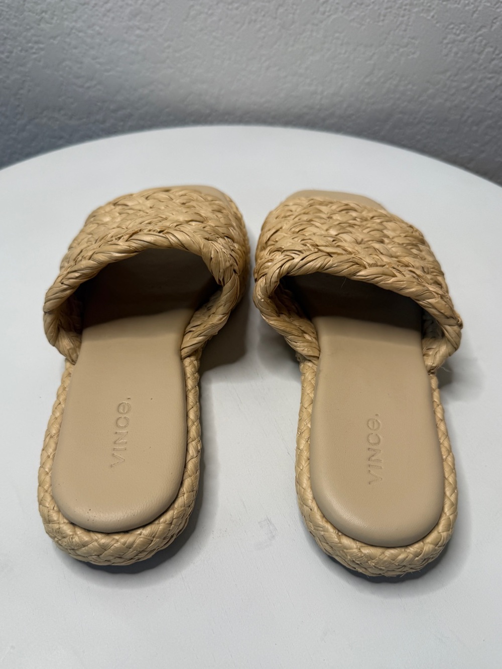 Vince Rumi Braided Slide Sandals Tan Woven Strap Size 7 - Picture 5 of 10